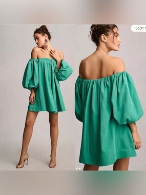 Nwt Anthropologie Mare Mare Green Puff Sleeve Off The Shoulder Top Small Petite